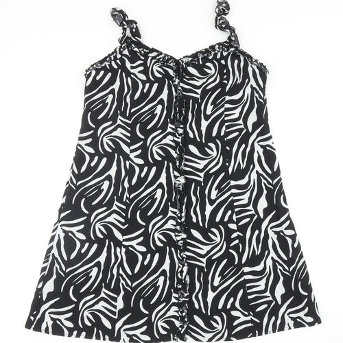 Boohoo Womens Black Animal Print Polyester Mini Size 12 Sweetheart Button - Zebra Print