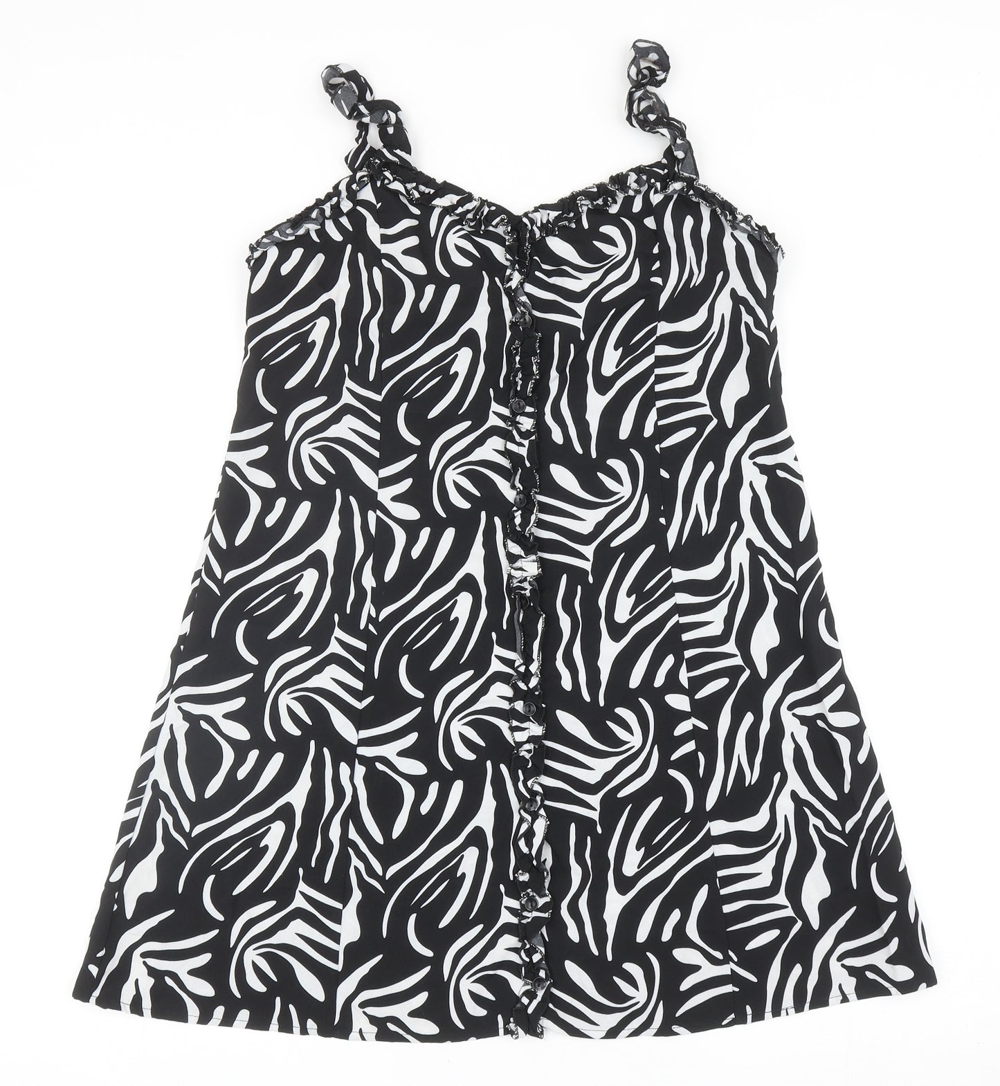 Boohoo Womens Black Animal Print Polyester Mini Size 12 Sweetheart Button - Zebra Print
