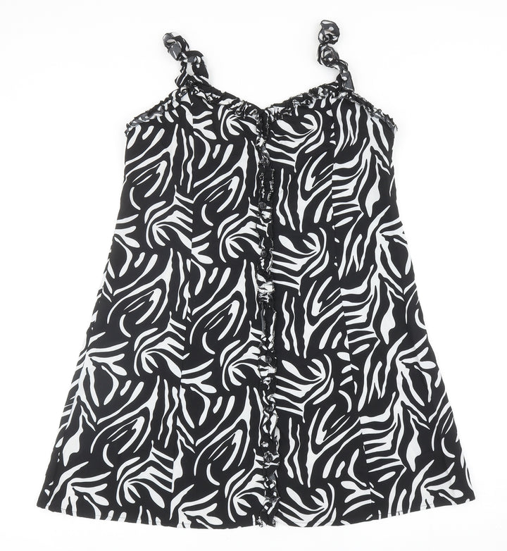 Boohoo Womens Black Animal Print Polyester Mini Size 12 Sweetheart Button - Zebra Print