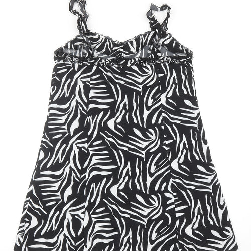 Boohoo Womens Black Animal Print Polyester Mini Size 12 Sweetheart Button - Zebra Print