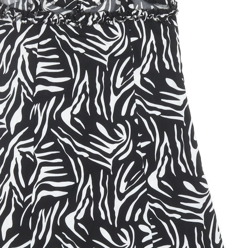 Boohoo Womens Black Animal Print Polyester Mini Size 12 Sweetheart Button - Zebra Print