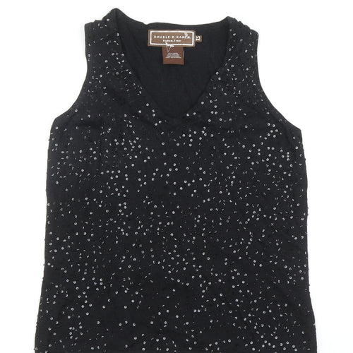 Double D Ranch Womens Black V-Neck Linen Vest Jumper Size XS