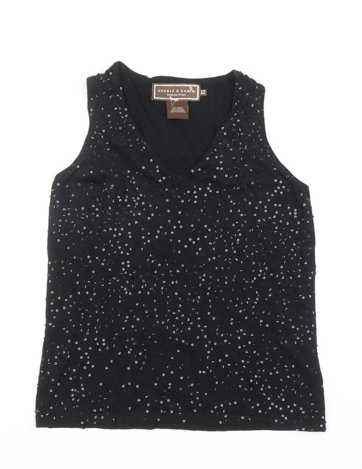 Double D Ranch Womens Black V-Neck Linen Vest Jumper Size XS