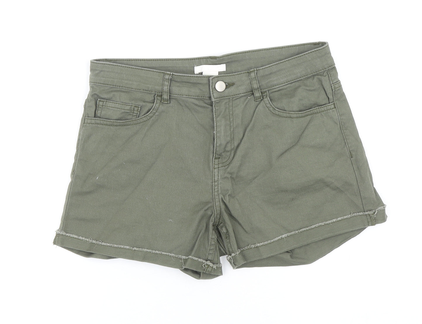 H&M Womens Green Cotton Boyfriend Shorts Size 8 L3 in Regular Zip
