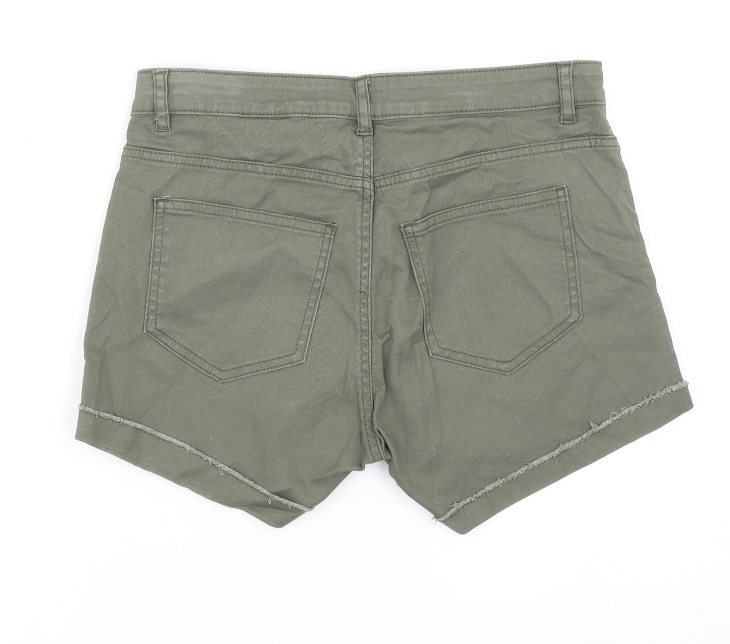 H&M Womens Green Cotton Boyfriend Shorts Size 8 L3 in Regular Zip