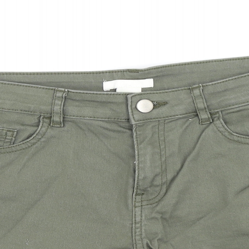 H&M Womens Green Cotton Boyfriend Shorts Size 8 L3 in Regular Zip