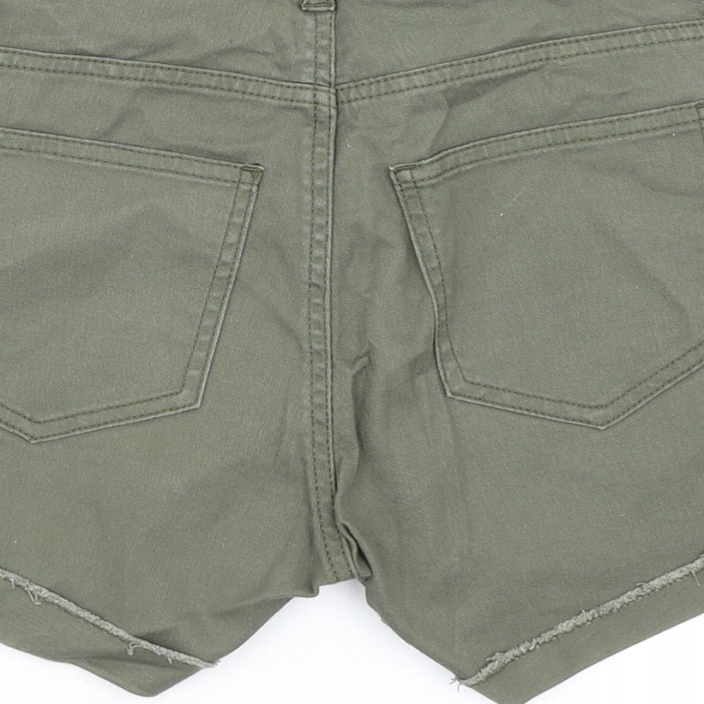 H&M Womens Green Cotton Boyfriend Shorts Size 8 L3 in Regular Zip
