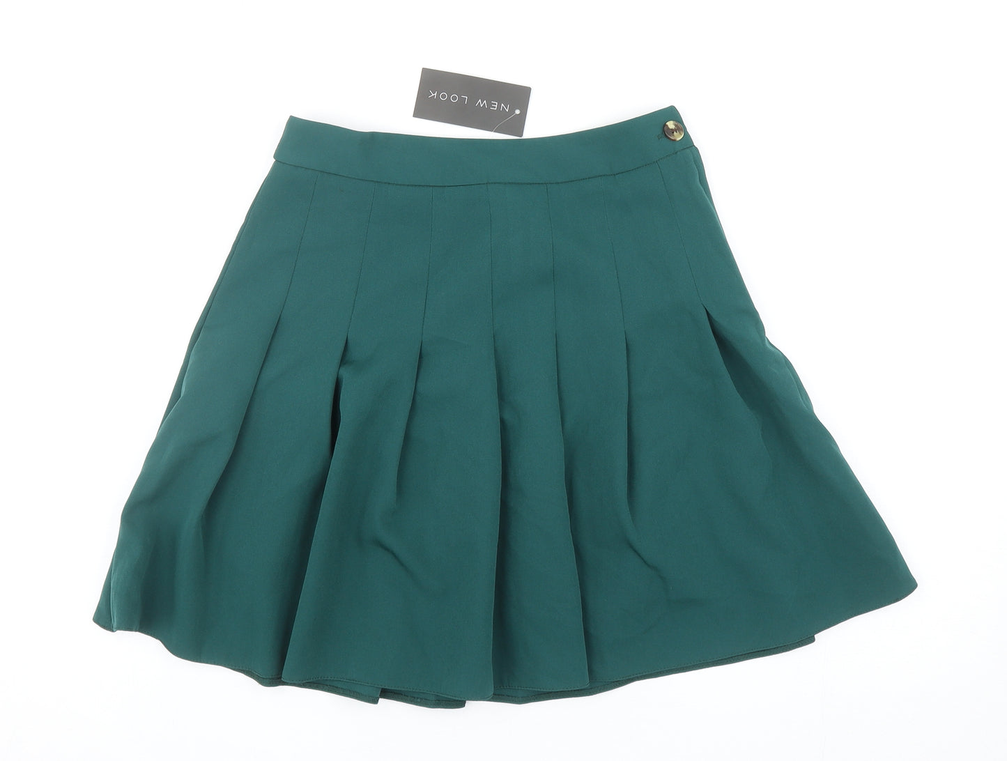 New Look Womens Green Polyester Pleated Skirt Size 8 Zip