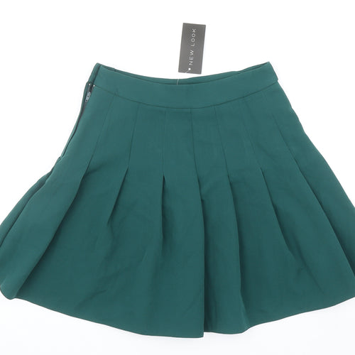 New Look Womens Green Polyester Pleated Skirt Size 8 Zip