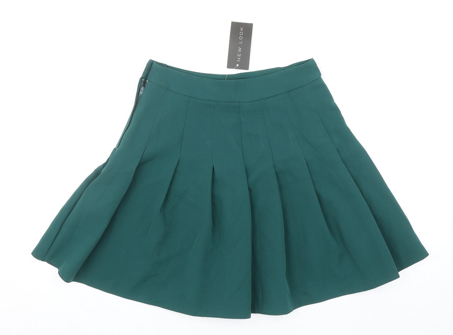 New Look Womens Green Polyester Pleated Skirt Size 8 Zip