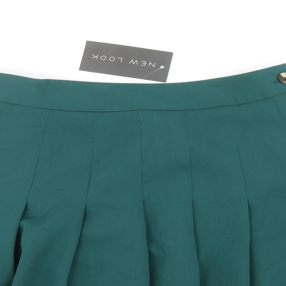 New Look Womens Green Polyester Pleated Skirt Size 8 Zip