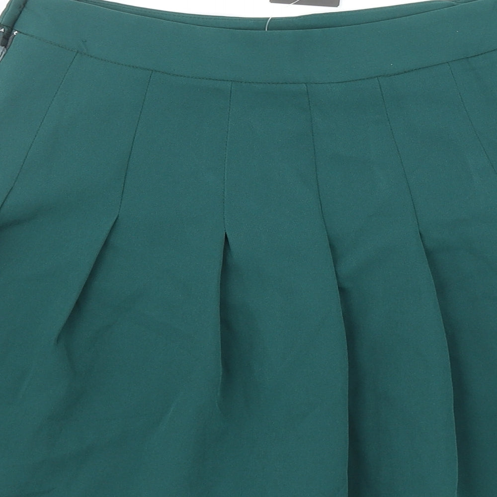 New Look Womens Green Polyester Pleated Skirt Size 8 Zip
