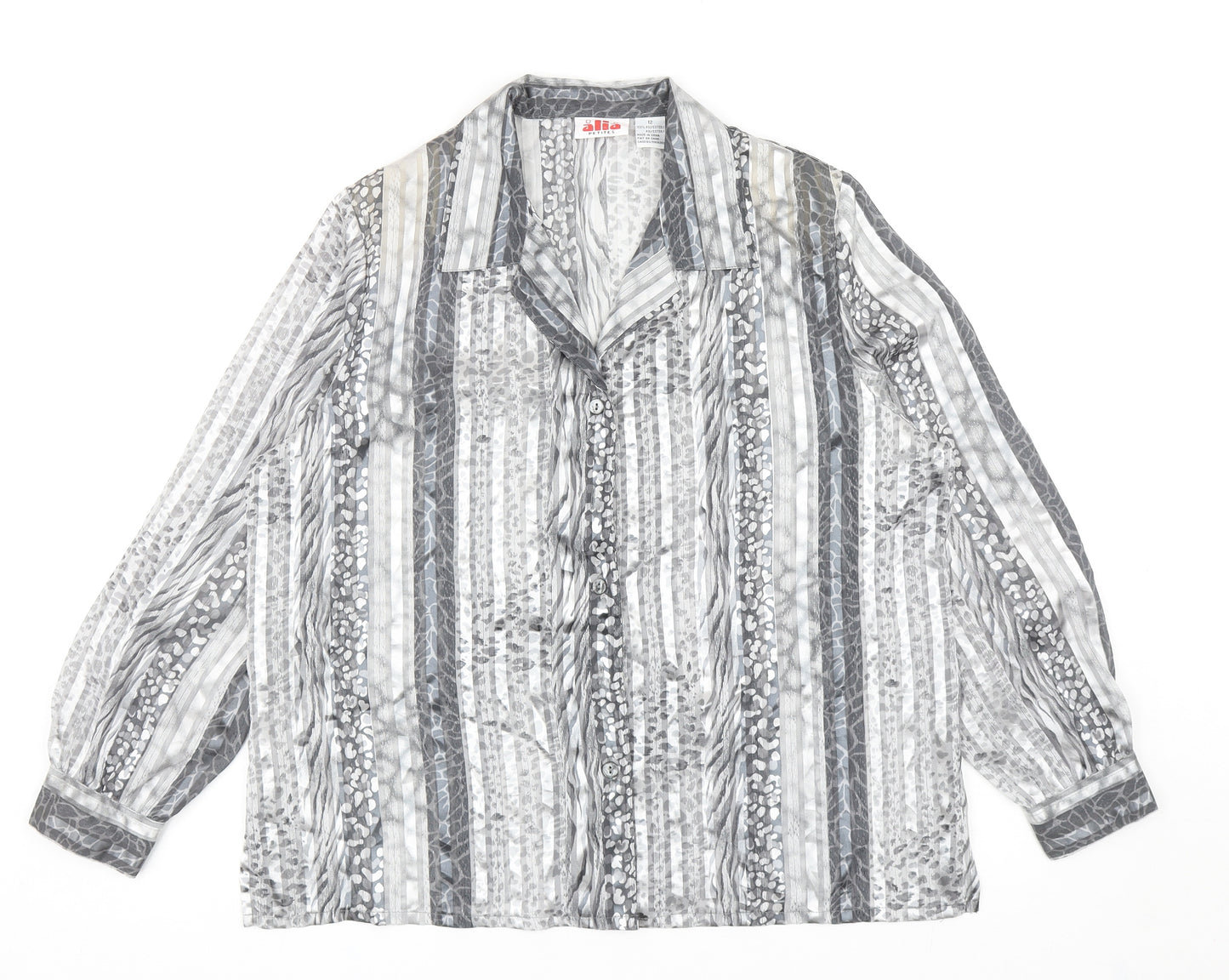 Alia Womens Silver Animal Print Polyester Basic Button-Up Size 12 Collared - Leopard Print