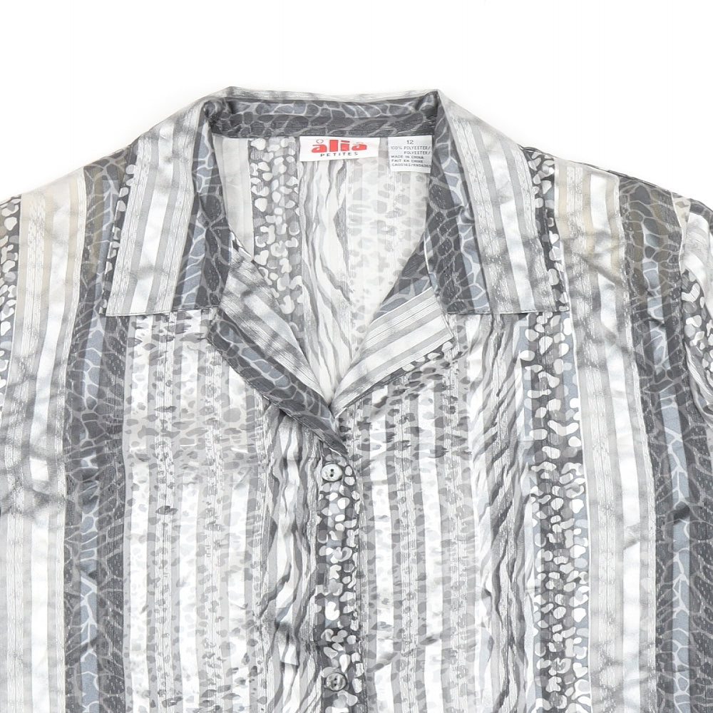 Alia Womens Silver Animal Print Polyester Basic Button-Up Size 12 Collared - Leopard Print