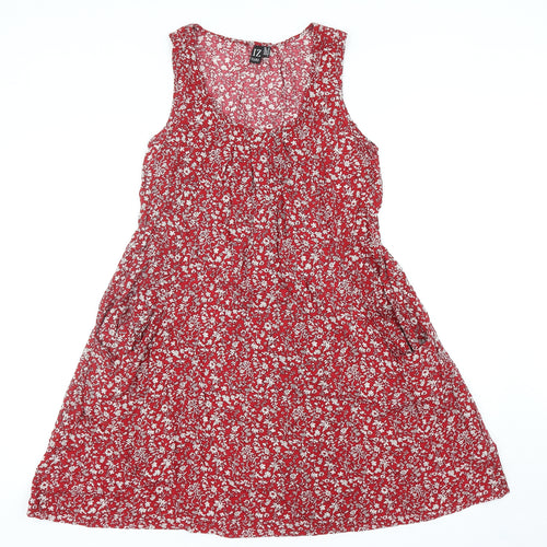 Izabel Womens Red Floral Viscose Tank Dress Size 8 Scoop Neck Pullover
