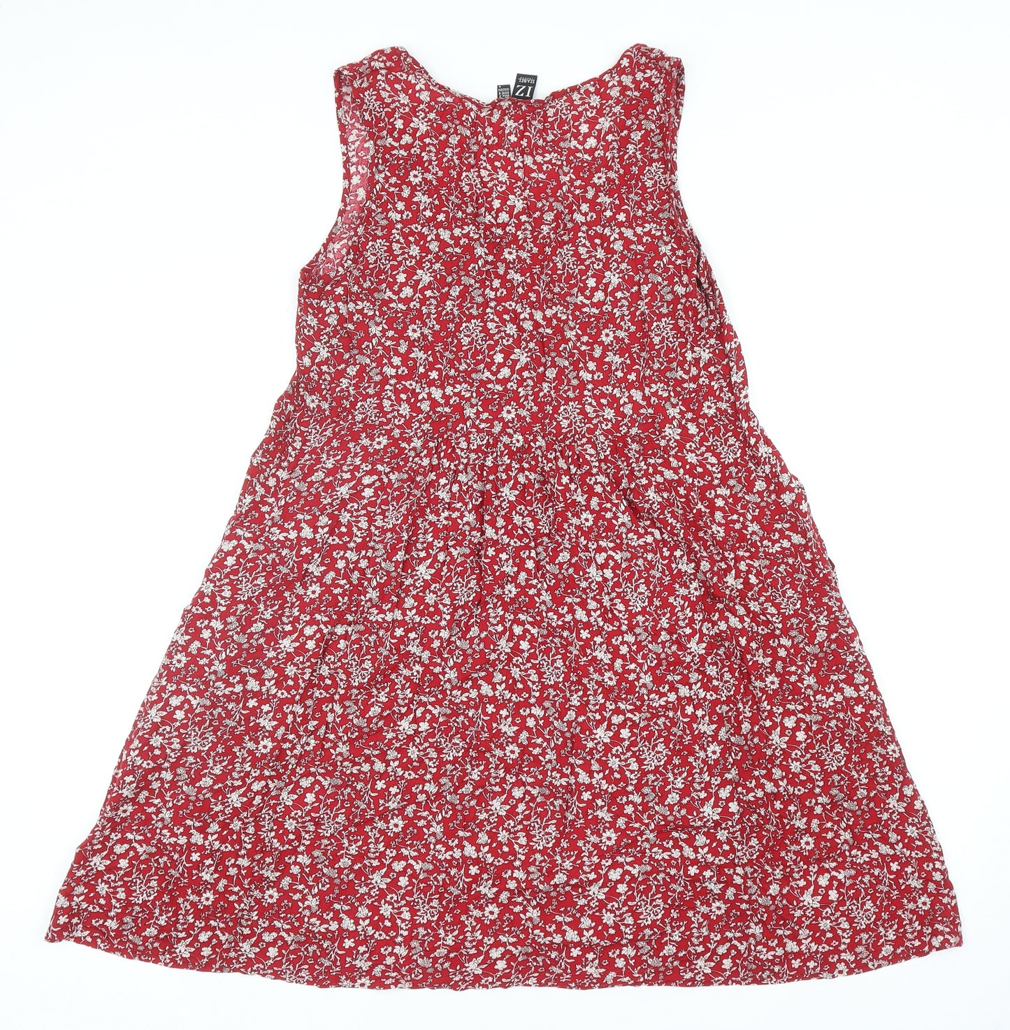 Izabel Womens Red Floral Viscose Tank Dress Size 8 Scoop Neck Pullover