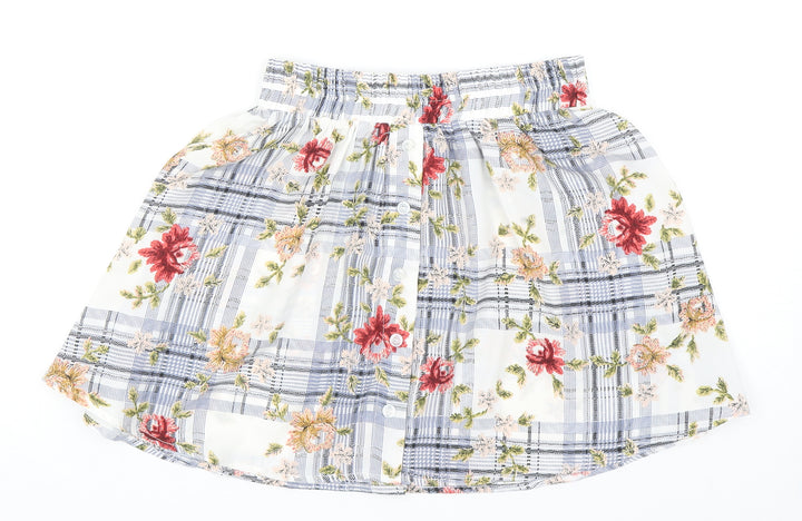 OHS Clothing Womens Multicoloured Plaid Polyester Skater Skirt Size S - Floral Print