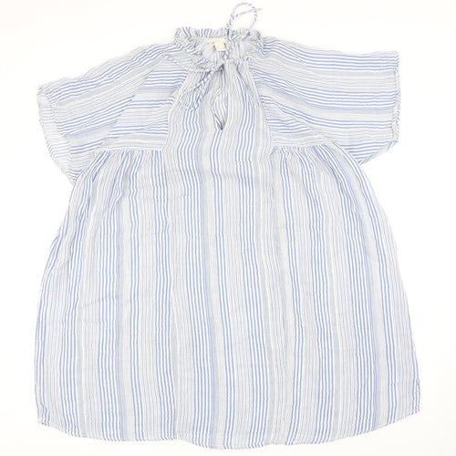 H&M Womens Blue Striped Polyester A-Line Size 8 Mock Neck Tie