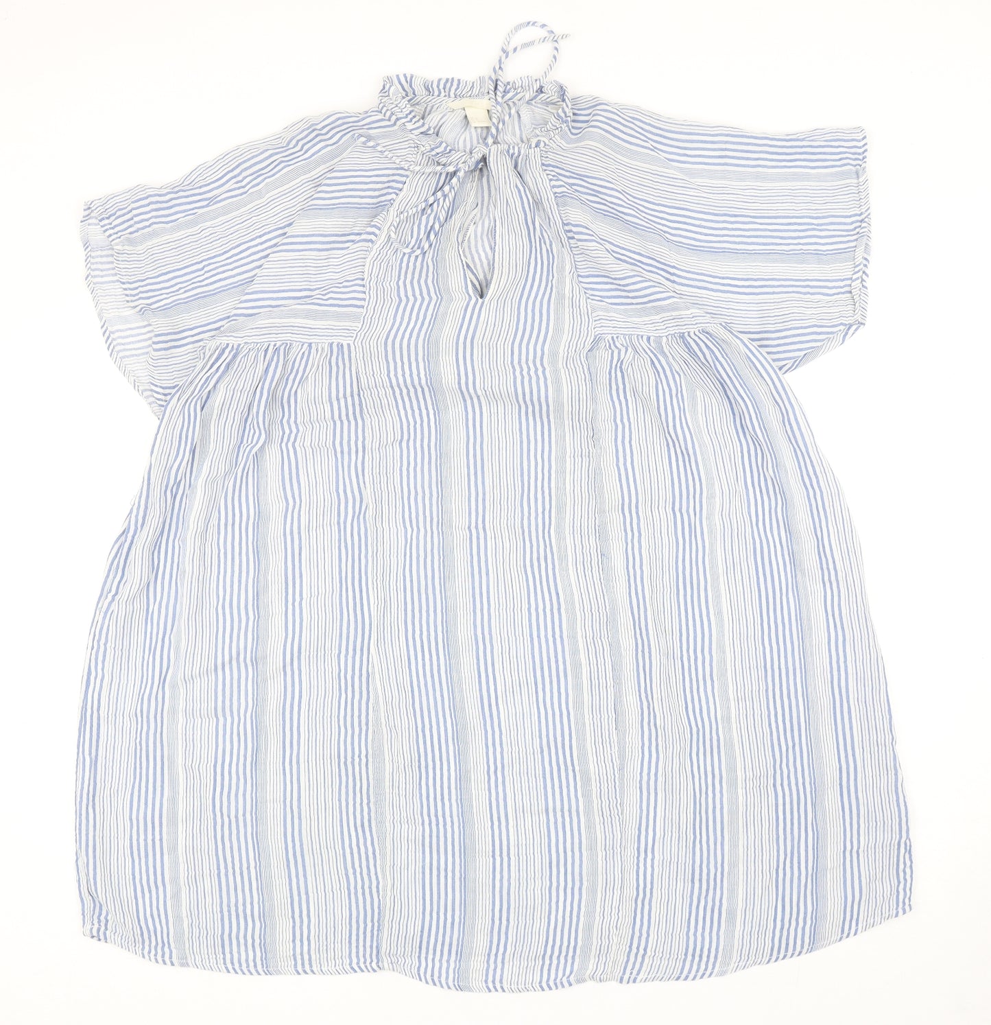 H&M Womens Blue Striped Polyester A-Line Size 8 Mock Neck Tie