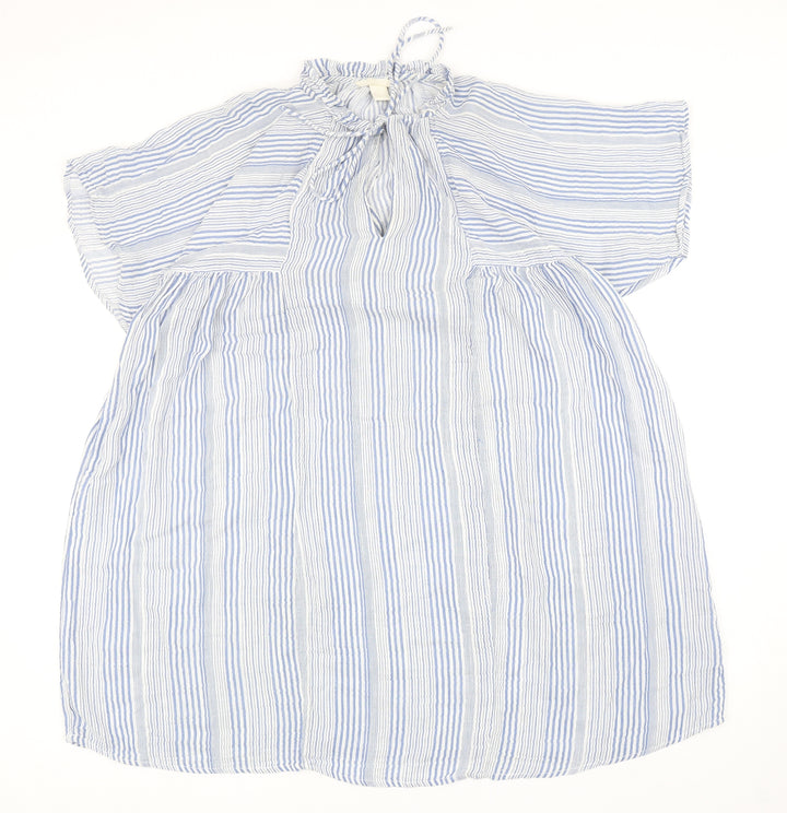 H&M Womens Blue Striped Polyester A-Line Size 8 Mock Neck Tie