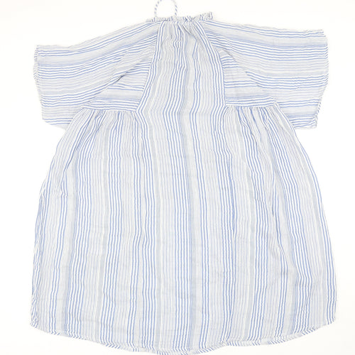 H&M Womens Blue Striped Polyester A-Line Size 8 Mock Neck Tie