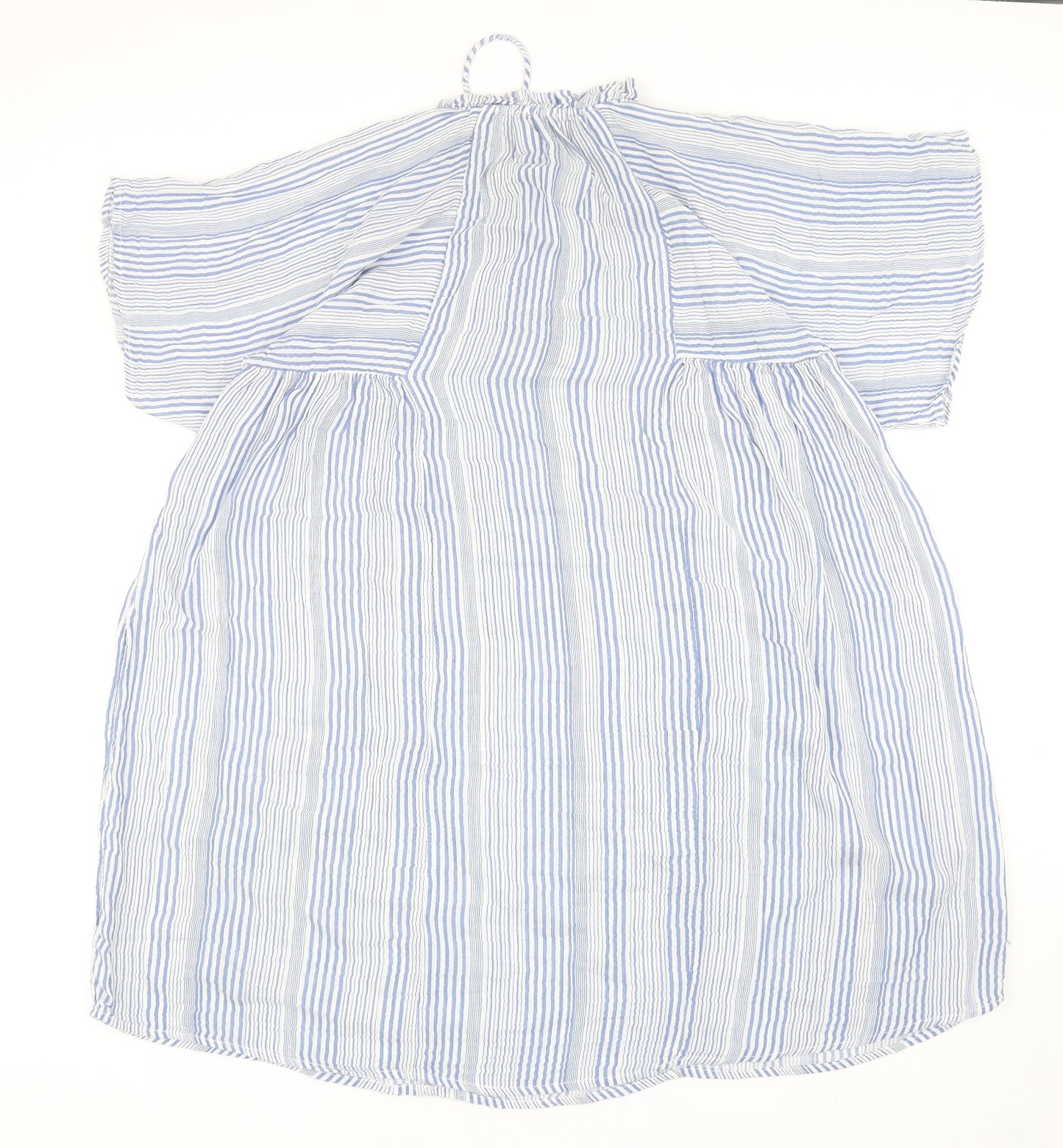 H&M Womens Blue Striped Polyester A-Line Size 8 Mock Neck Tie