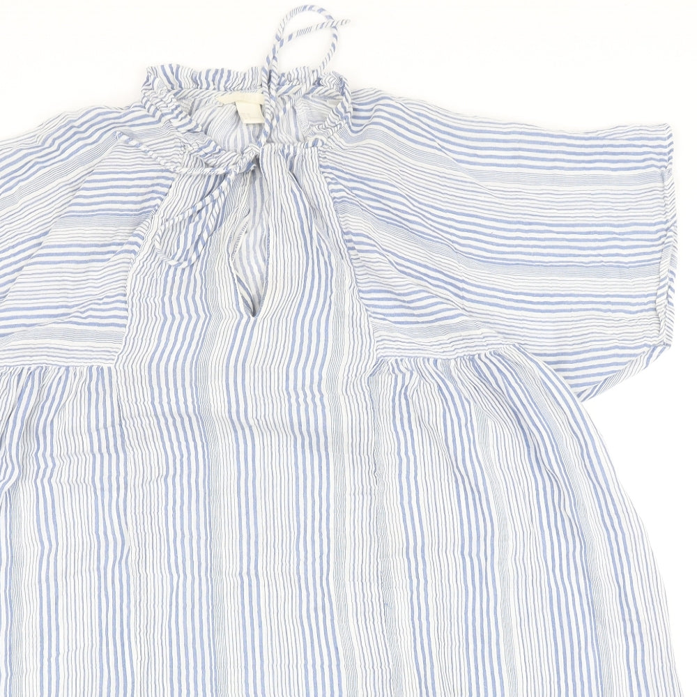 H&M Womens Blue Striped Polyester A-Line Size 8 Mock Neck Tie