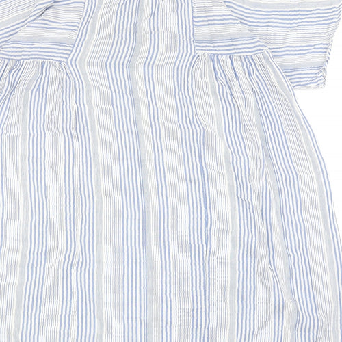 H&M Womens Blue Striped Polyester A-Line Size 8 Mock Neck Tie
