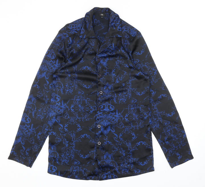 River Island Womens Black Geometric Polyester Basic Button-Up Size XS Collared