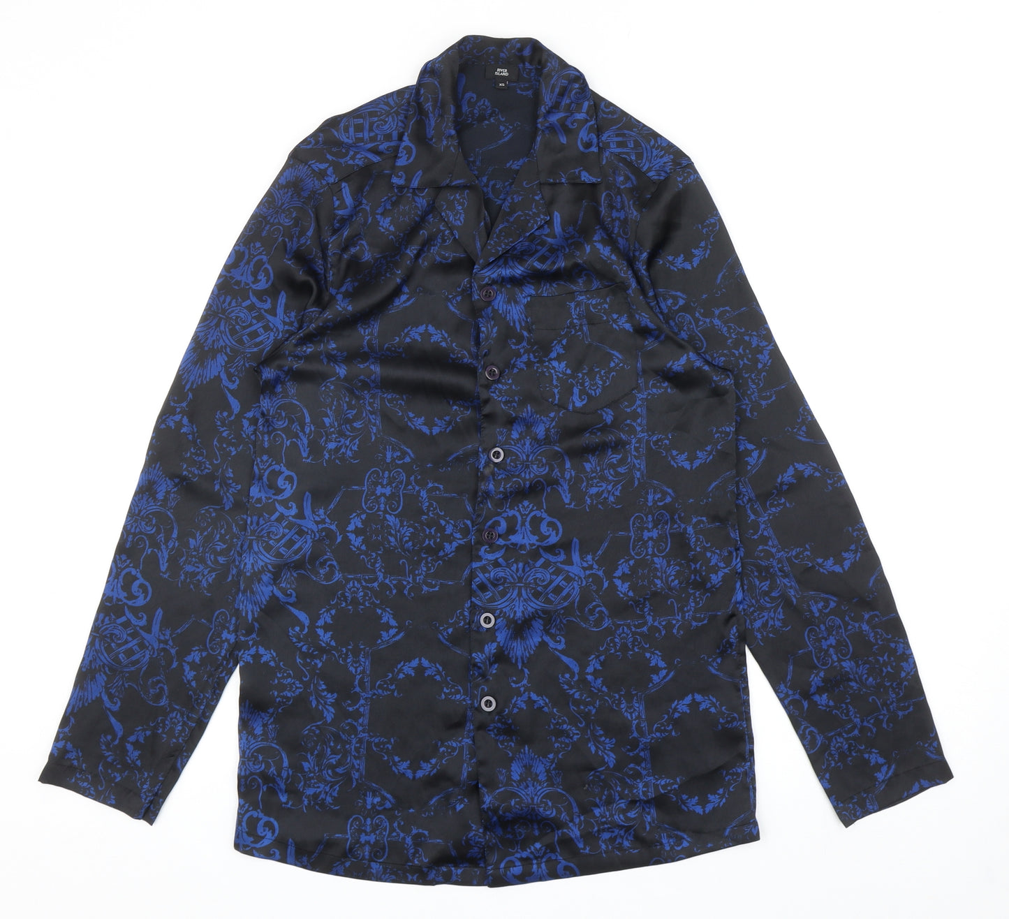 River Island Womens Black Geometric Polyester Basic Button-Up Size XS Collared