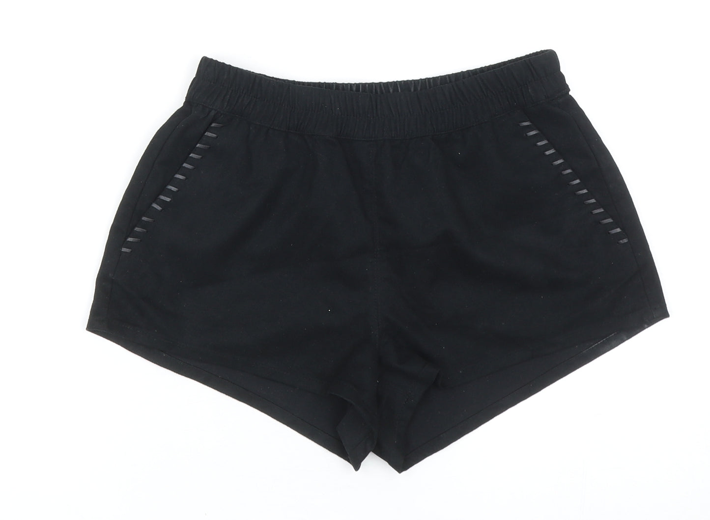 H&M Womens Black Polyester Hot Pants Shorts Size 8 L3 in Regular Pull On