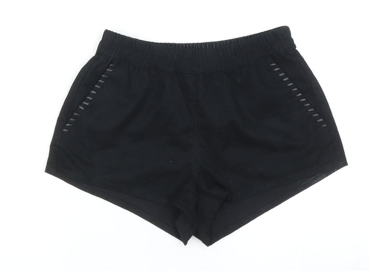 H&M Womens Black Polyester Hot Pants Shorts Size 8 L3 in Regular Pull On