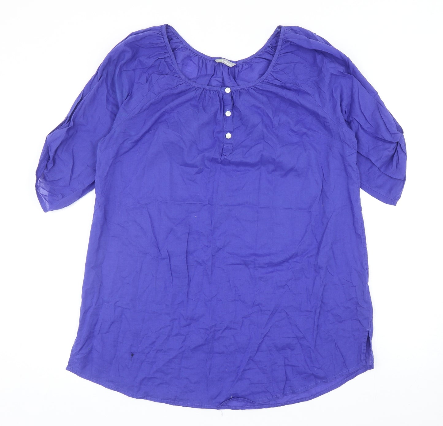 Marks and Spencer Womens Blue Cotton Basic Blouse Size 14 Scoop Neck