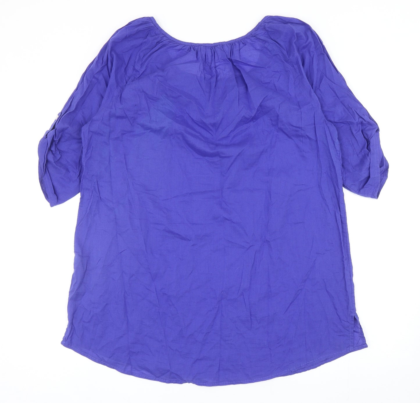 Marks and Spencer Womens Blue Cotton Basic Blouse Size 14 Scoop Neck