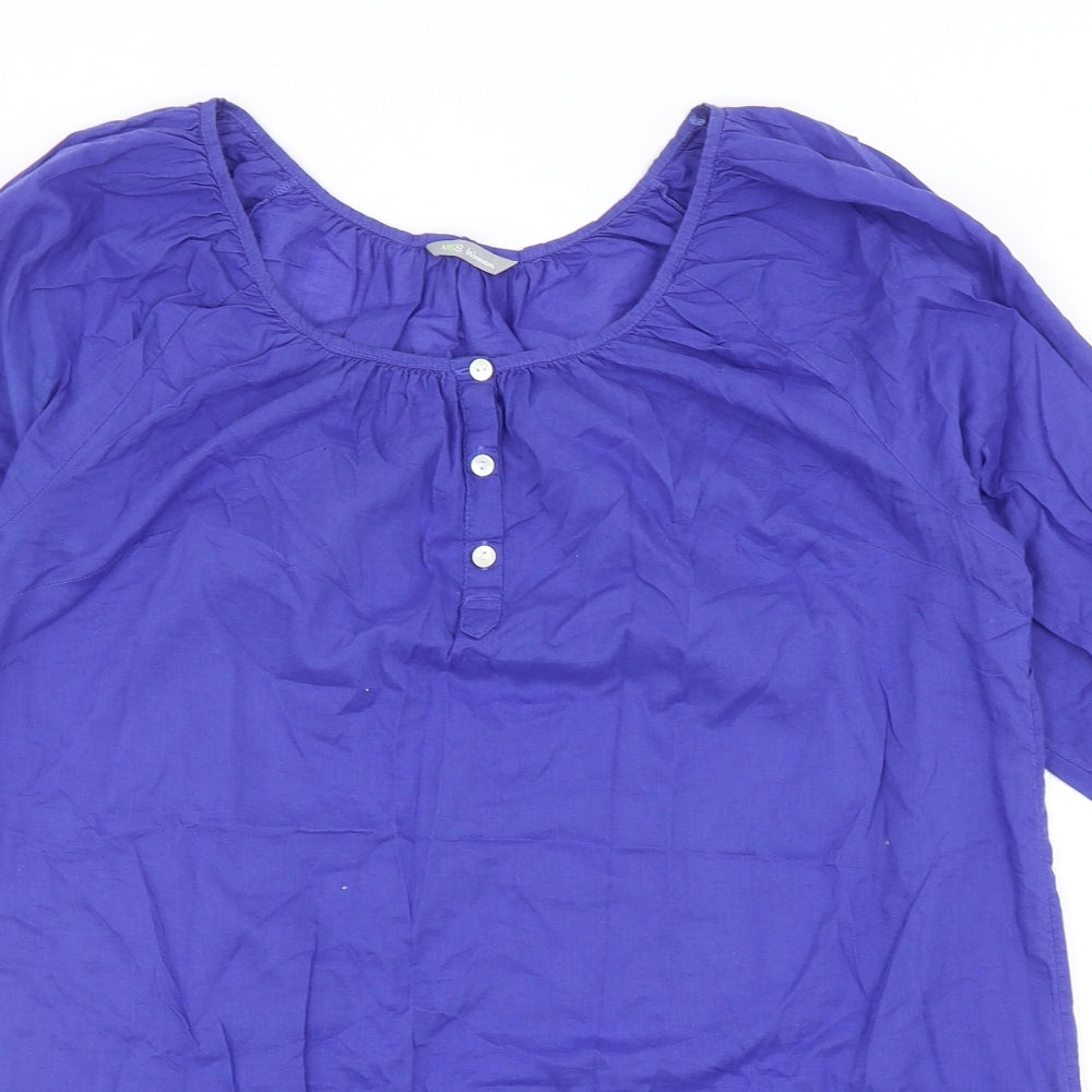 Marks and Spencer Womens Blue Cotton Basic Blouse Size 14 Scoop Neck