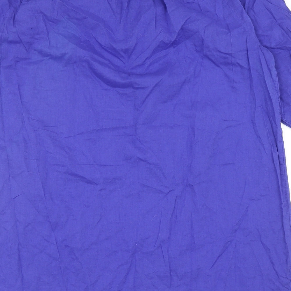 Marks and Spencer Womens Blue Cotton Basic Blouse Size 14 Scoop Neck