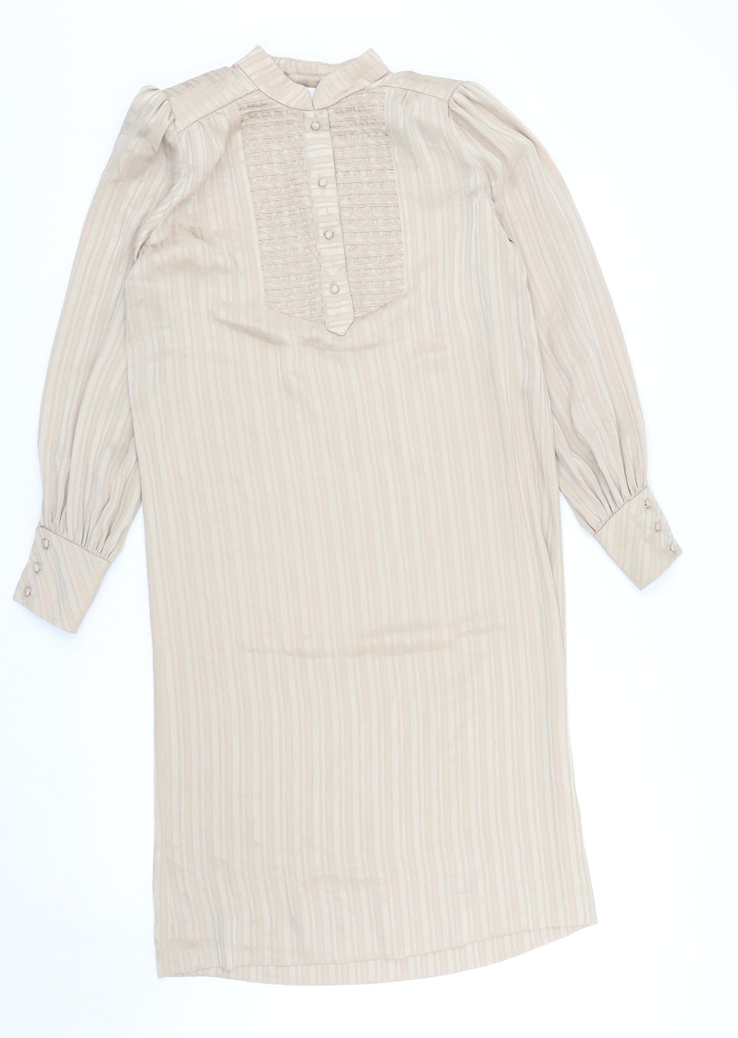 Ellen Mitchell Womens Gold Striped Polyester Kaftan Size 8 Mock Neck Button
