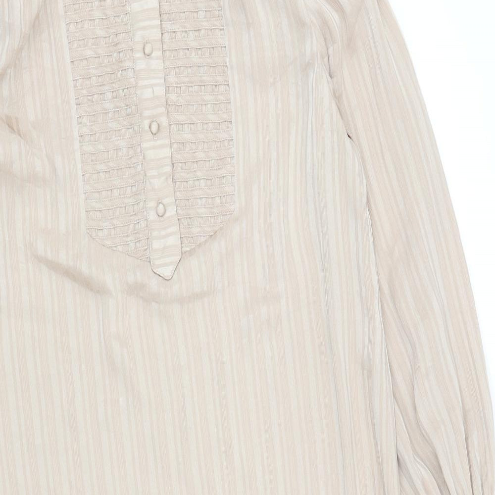 Ellen Mitchell Womens Gold Striped Polyester Kaftan Size 8 Mock Neck Button