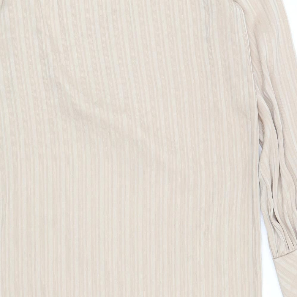 Ellen Mitchell Womens Gold Striped Polyester Kaftan Size 8 Mock Neck Button