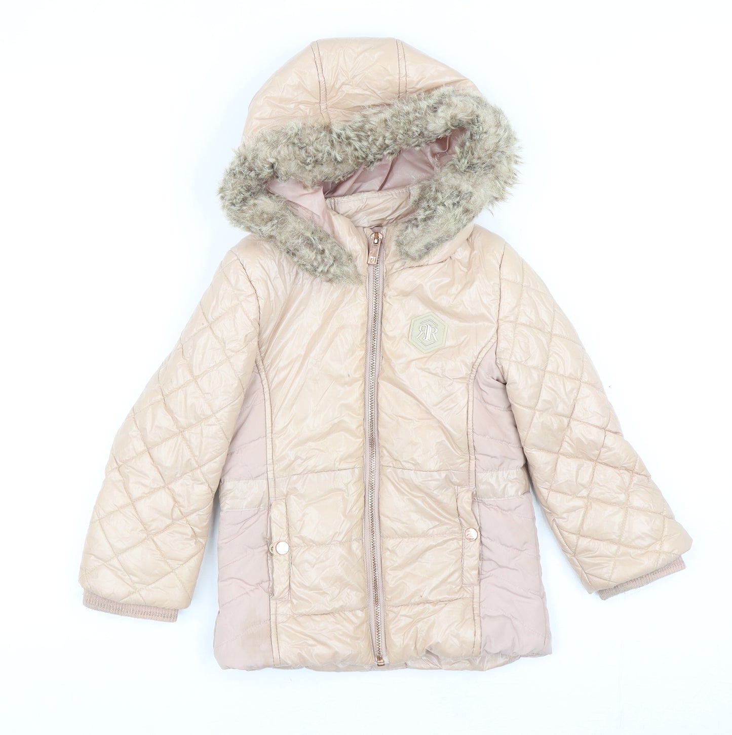 River Island Girls Pink Puffer Jacket Coat Size 3-4 Years Zip