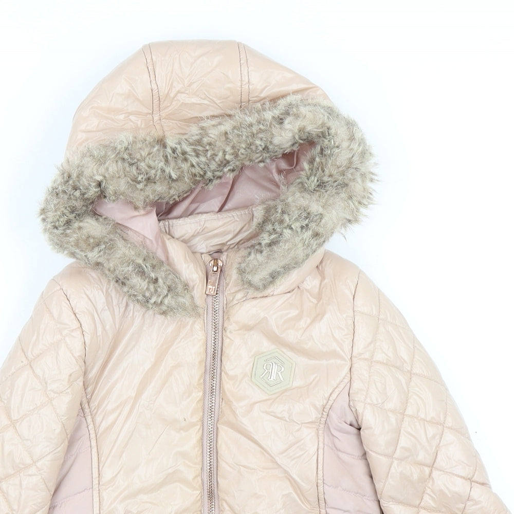 River Island Girls Pink Puffer Jacket Coat Size 3-4 Years Zip