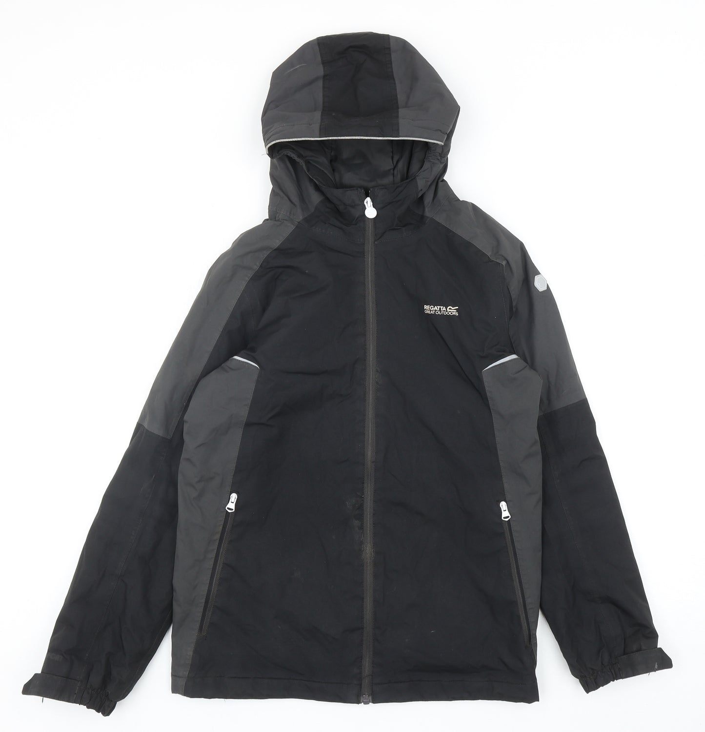 Regatta Boys Black Colourblock Rain Coat Coat Size 14 Years Zip