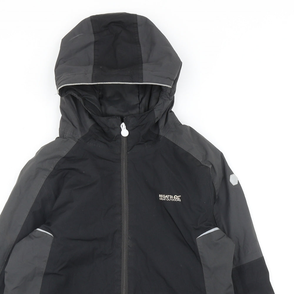 Regatta Boys Black Colourblock Rain Coat Coat Size 14 Years Zip