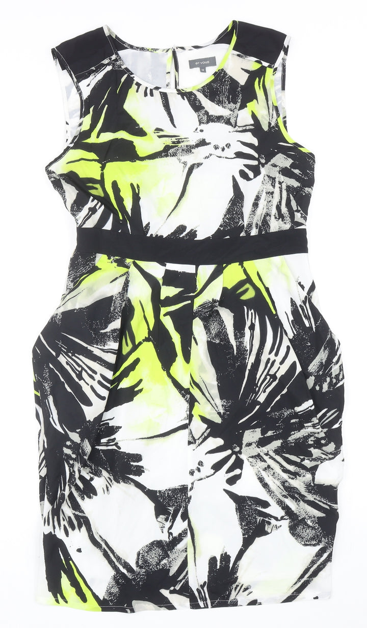 et Vous Womens Multicoloured Geometric Polyester Pencil Dress Size 12 Scoop Neck Button