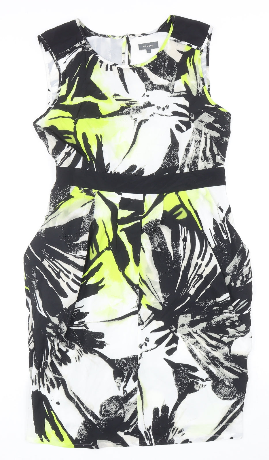 et Vous Womens Multicoloured Geometric Polyester Pencil Dress Size 12 Scoop Neck Button