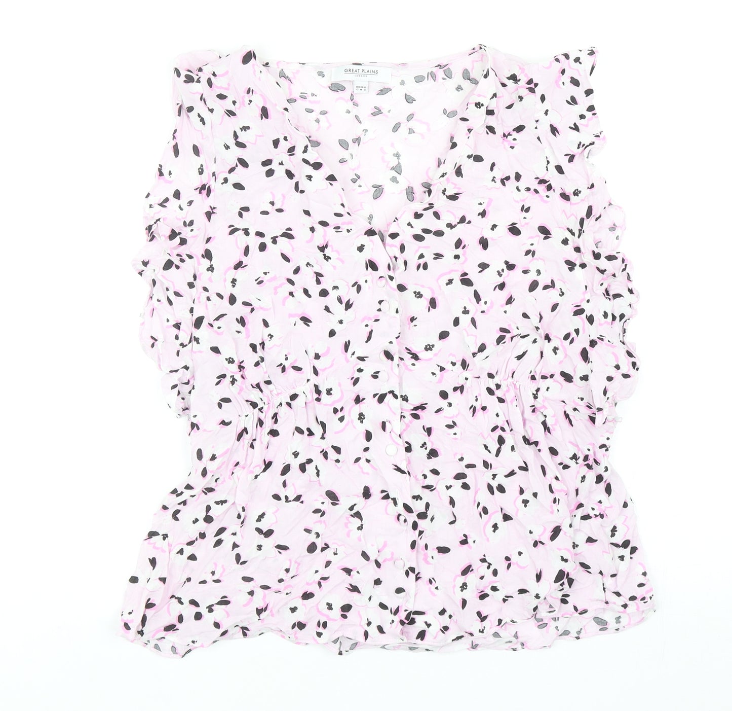 Great Plains Womens Purple Animal Print Viscose Basic Blouse Size 12 V-Neck