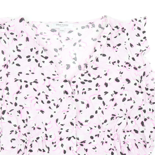Great Plains Womens Purple Animal Print Viscose Basic Blouse Size 12 V-Neck