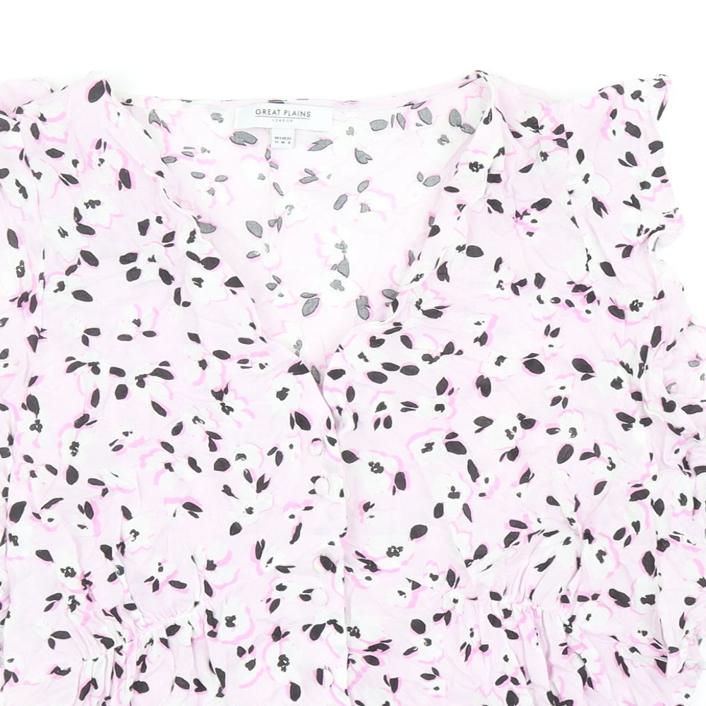 Great Plains Womens Purple Animal Print Viscose Basic Blouse Size 12 V-Neck