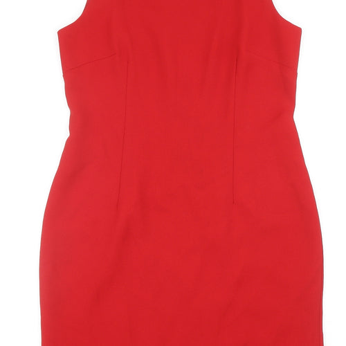 The Collection Womens Red Polyester Pencil Dress Size 12 Boat Neck Zip