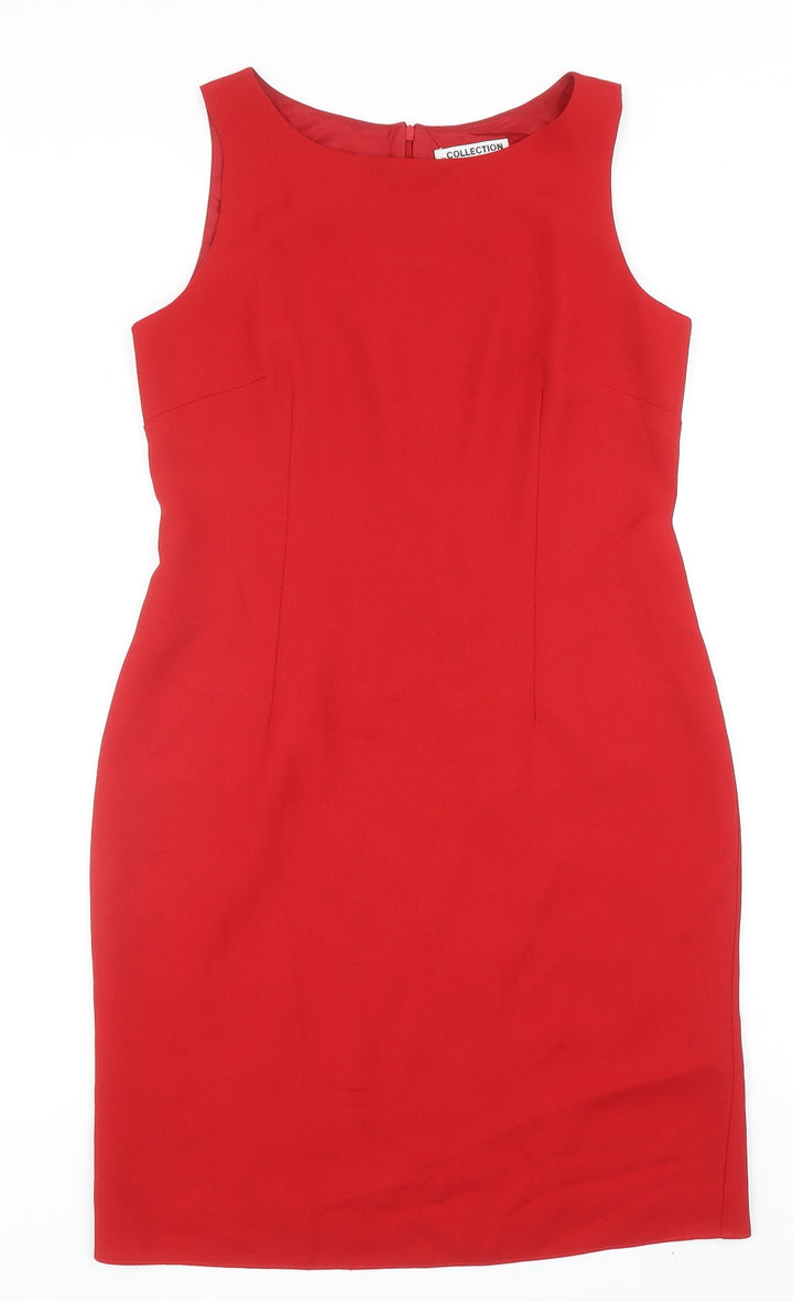 The Collection Womens Red Polyester Pencil Dress Size 12 Boat Neck Zip